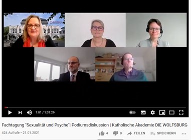 Screenshot der Podiumsdiskussion mit Harriet Langanke, Monika Egli-Alge, Barbara Haslbeck (oben v.l.n.r.), Stefan Nagel und Wolfgang Pfeffer (unten v.l.n.r.)